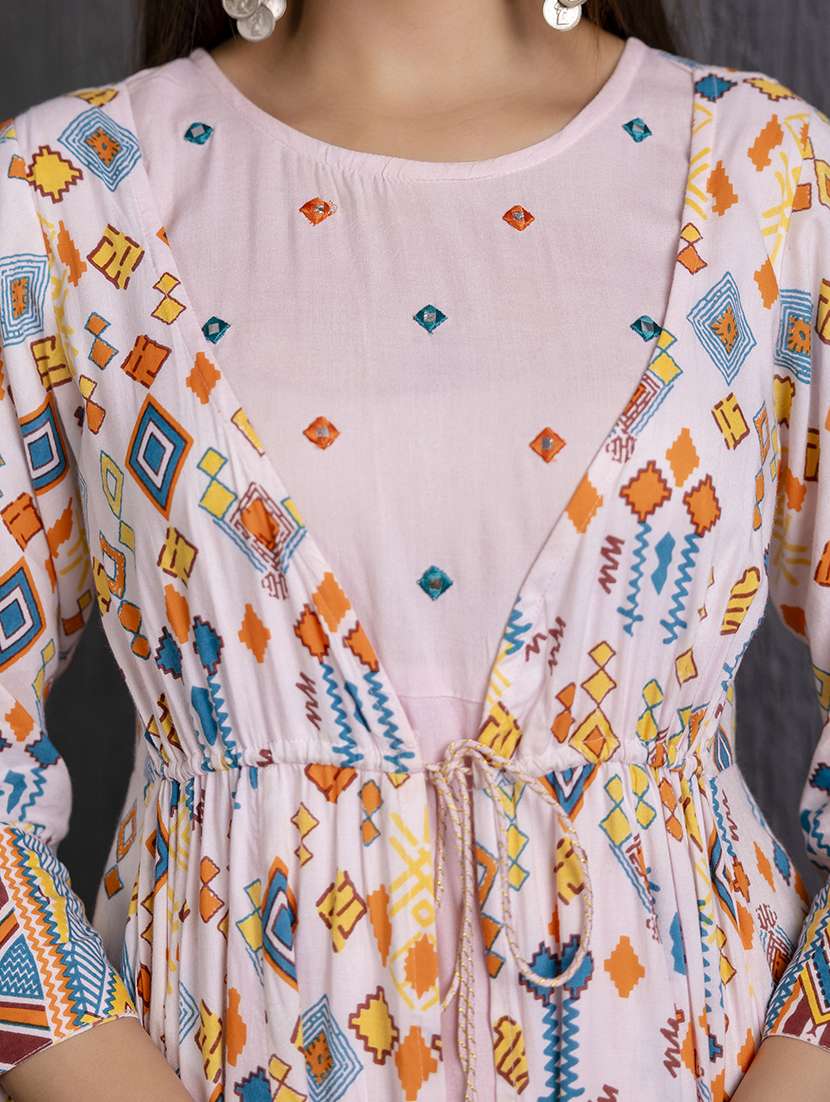 women printed three quarter sleeve ethnic dress - 22299135 -  Standard Image - 4