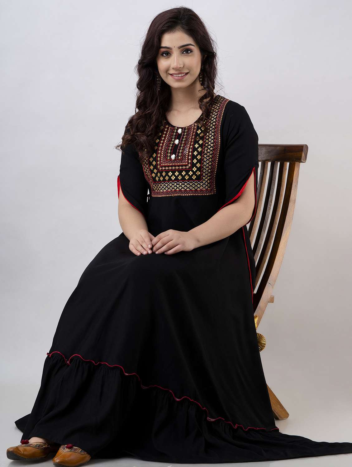 women solid with work three quarter sleeve ethnic dress - 22299138 -  Standard Image - 1