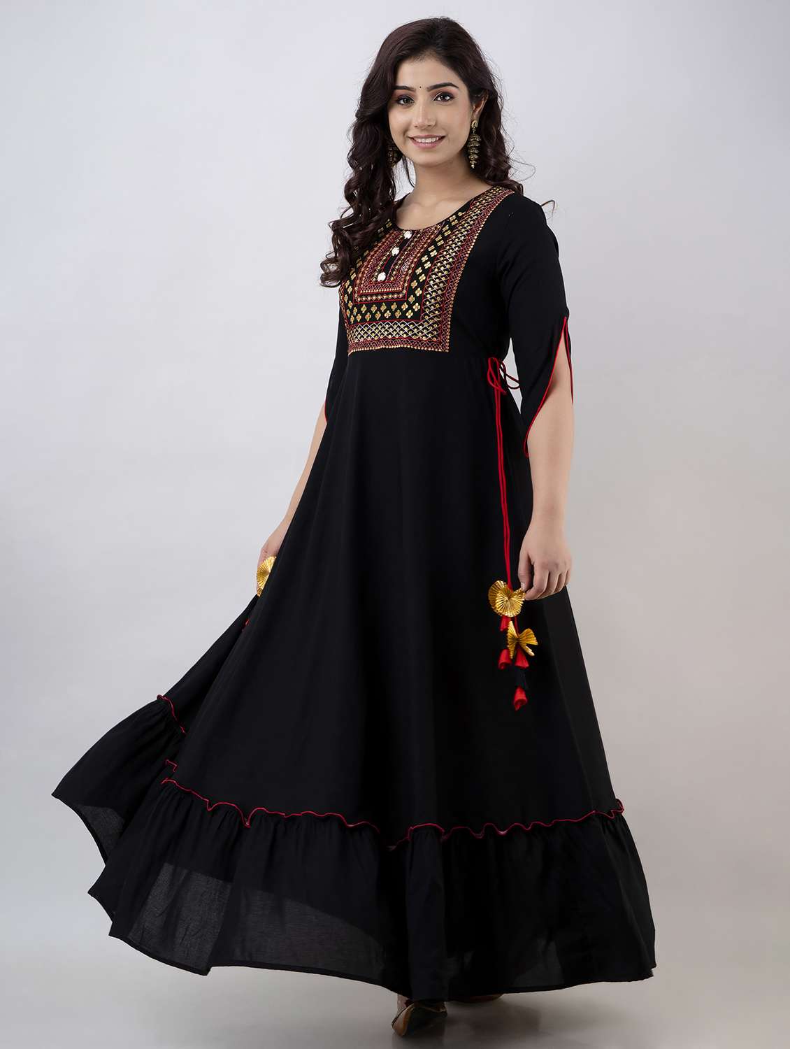 women solid with work three quarter sleeve ethnic dress - 22299138 -  Standard Image - 4