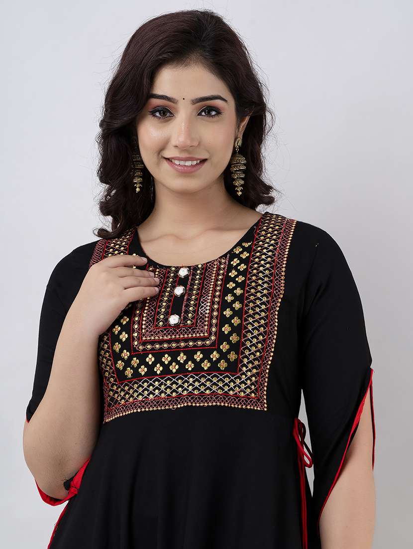 women solid with work three quarter sleeve ethnic dress - 22299138 -  Standard Image - 6