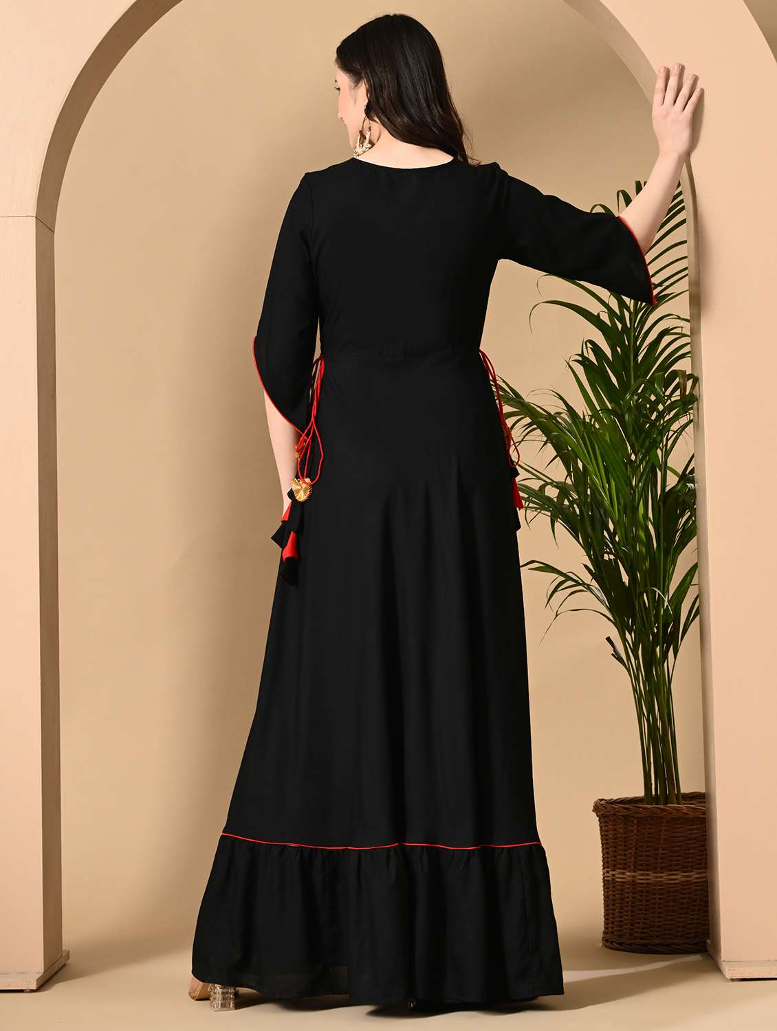 women solid with work three quarter sleeve ethnic dress - 22299139 -  Standard Image - 4