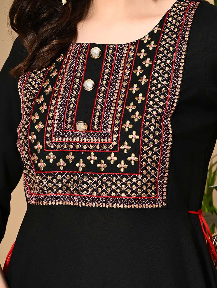 women solid with work three quarter sleeve ethnic dress - 22299139 -  Standard Image - 6