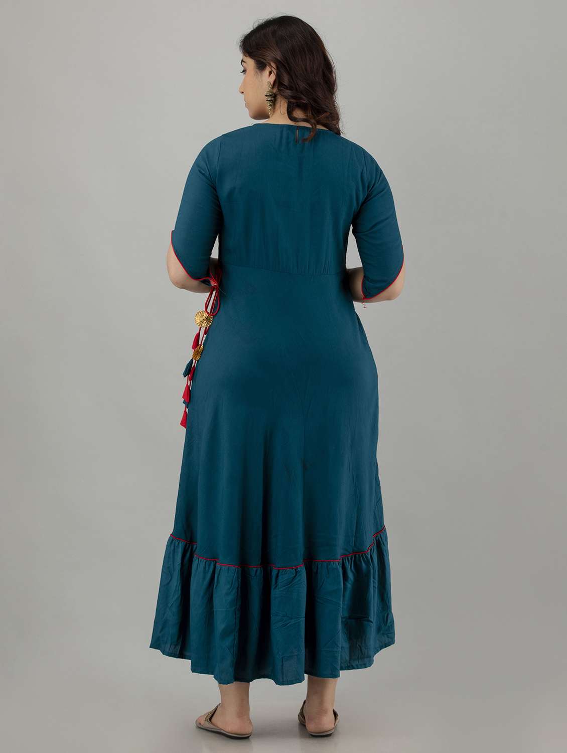 women solid with work short sleeve ethnic dress - 22299140 -  Standard Image - 4