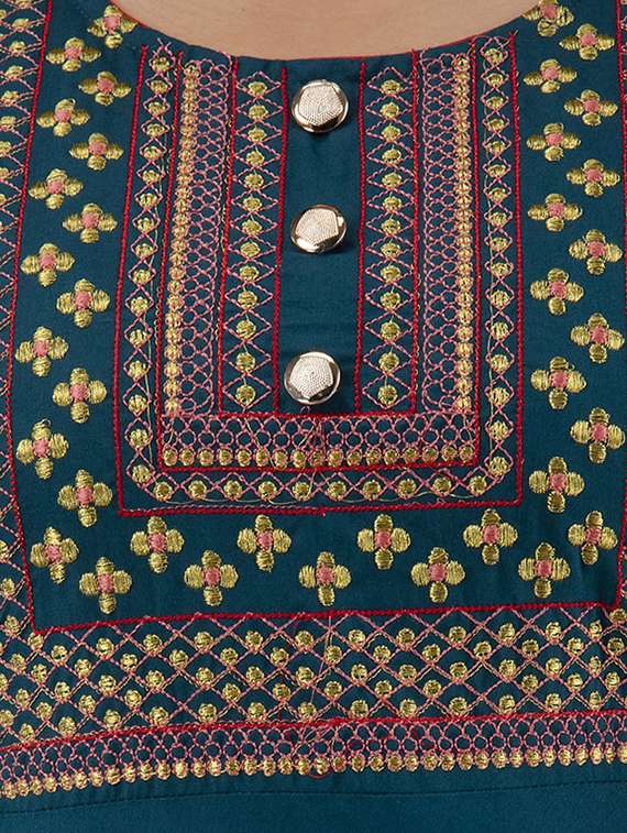 women solid with work short sleeve ethnic dress - 22299140 -  Standard Image - 6