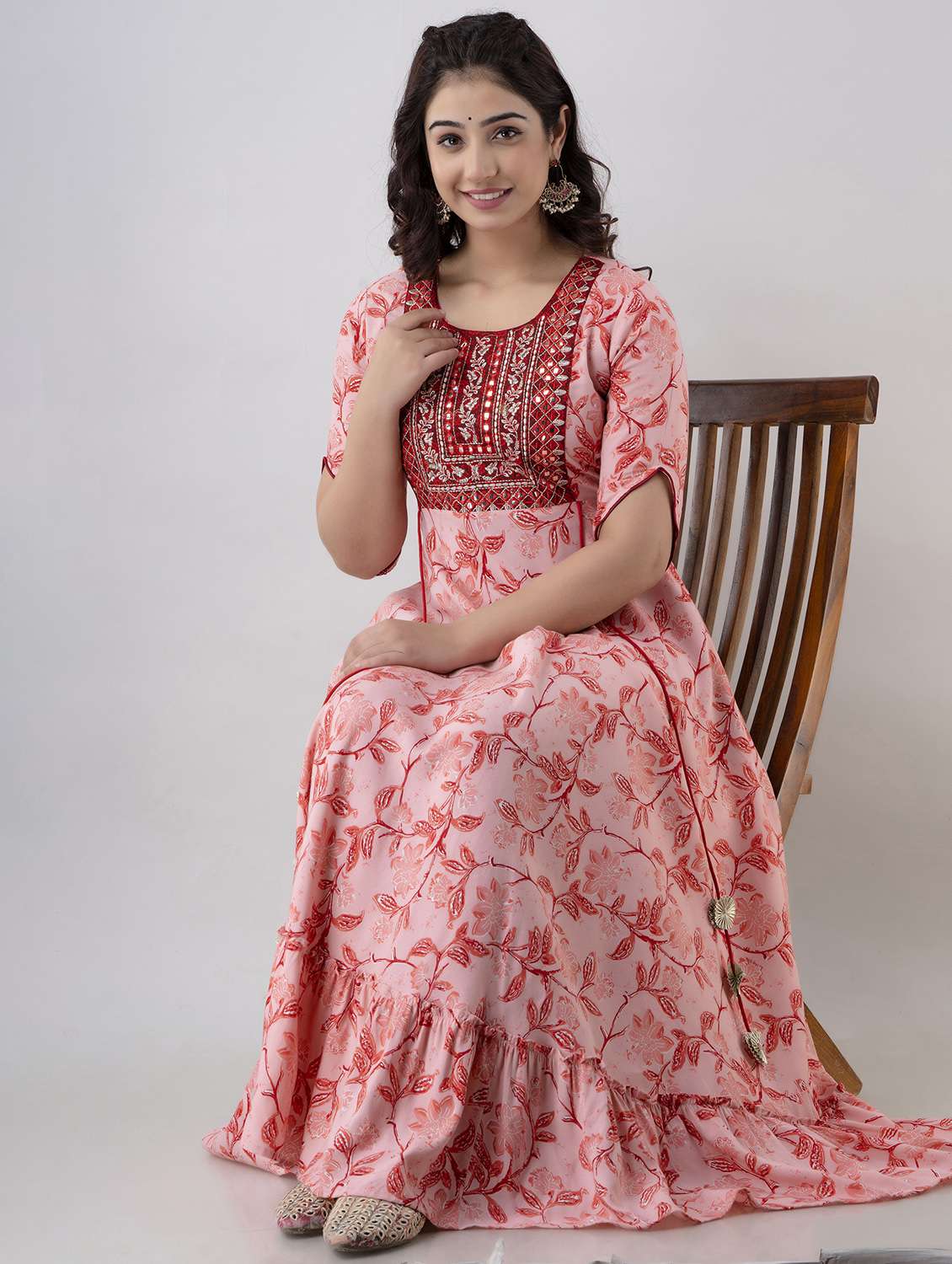 women floral short sleeve ethnic dress - 22299142 -  Standard Image - 1