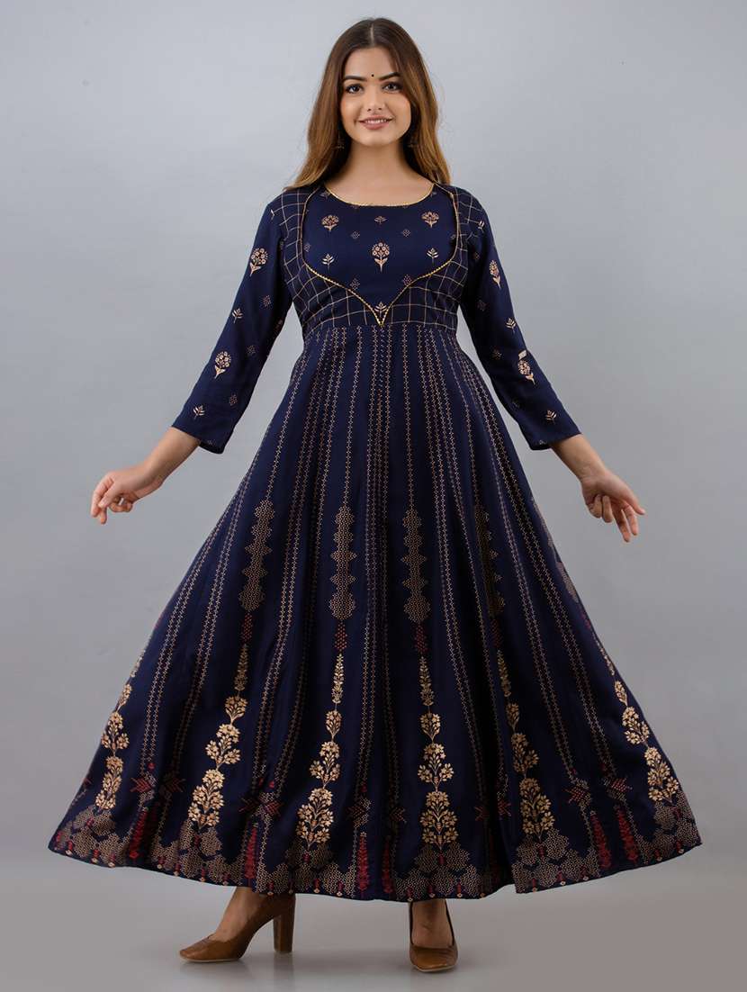 women printed three quarter sleeve ethnic dress - 22299143 -  Standard Image - 1