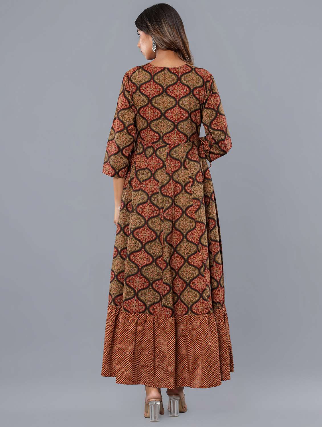 women printed three quarter sleeve ethnic dress - 22299144 -  Standard Image - 4