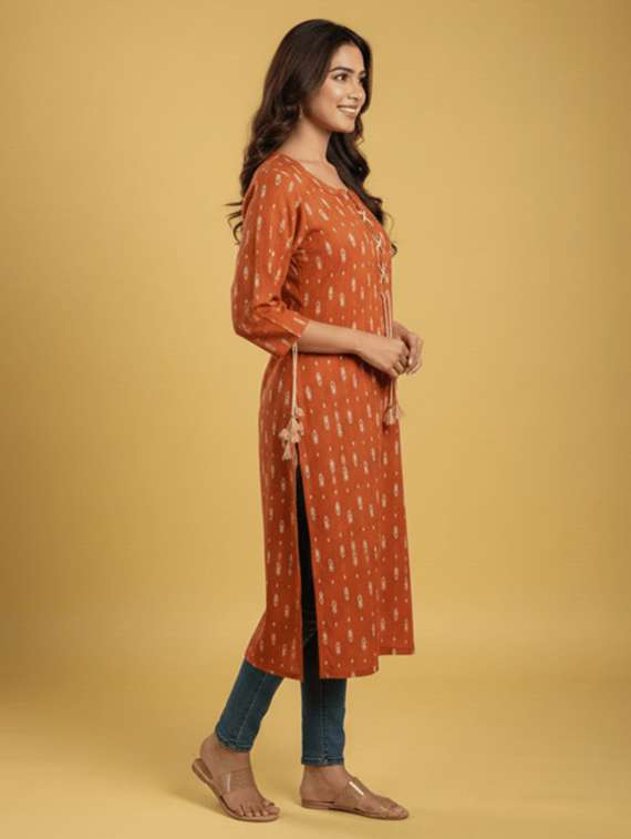 women printed three quarter sleeve straight kurta - 22299147 -  Standard Image - 1