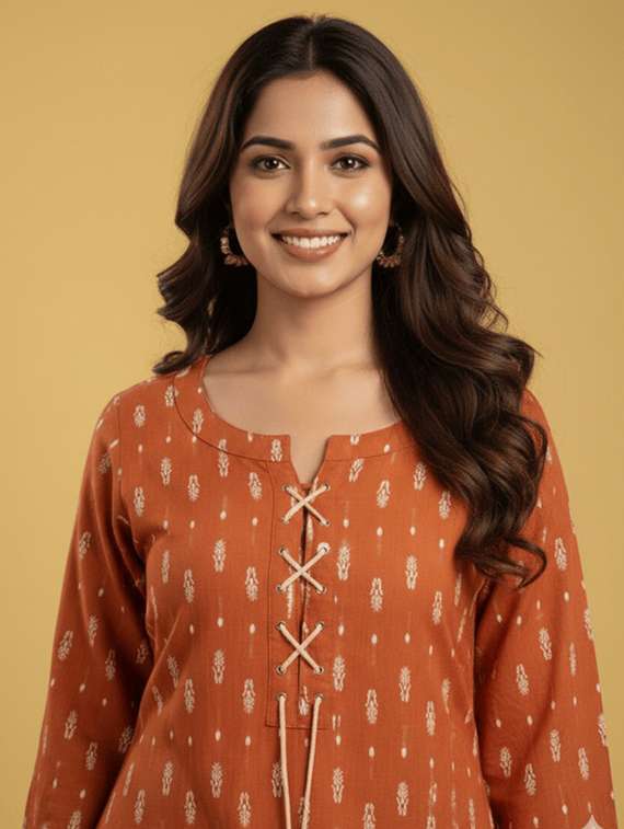 women printed three quarter sleeve straight kurta - 22299147 -  Standard Image - 4