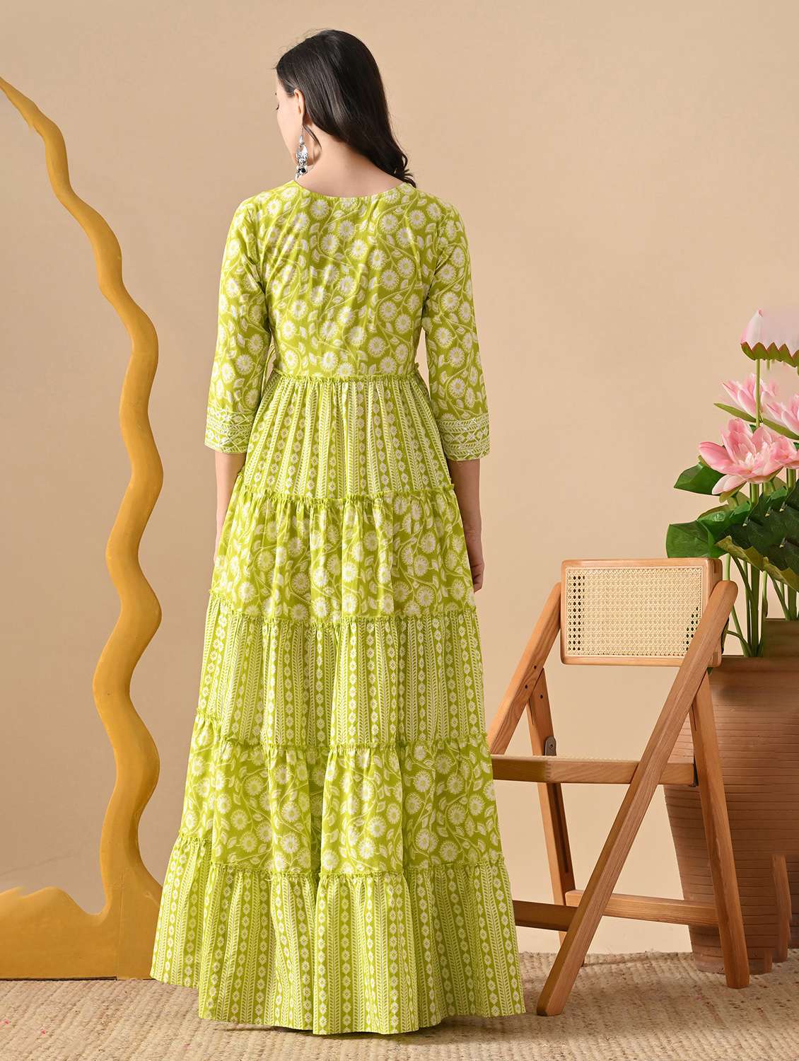 women printed three quarter sleeve ethnic dress - 22299148 -  Standard Image - 4