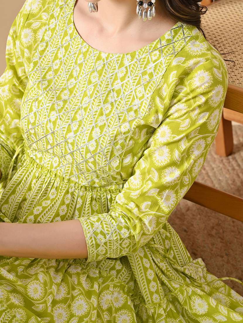 women printed three quarter sleeve ethnic dress - 22299148 -  Standard Image - 6