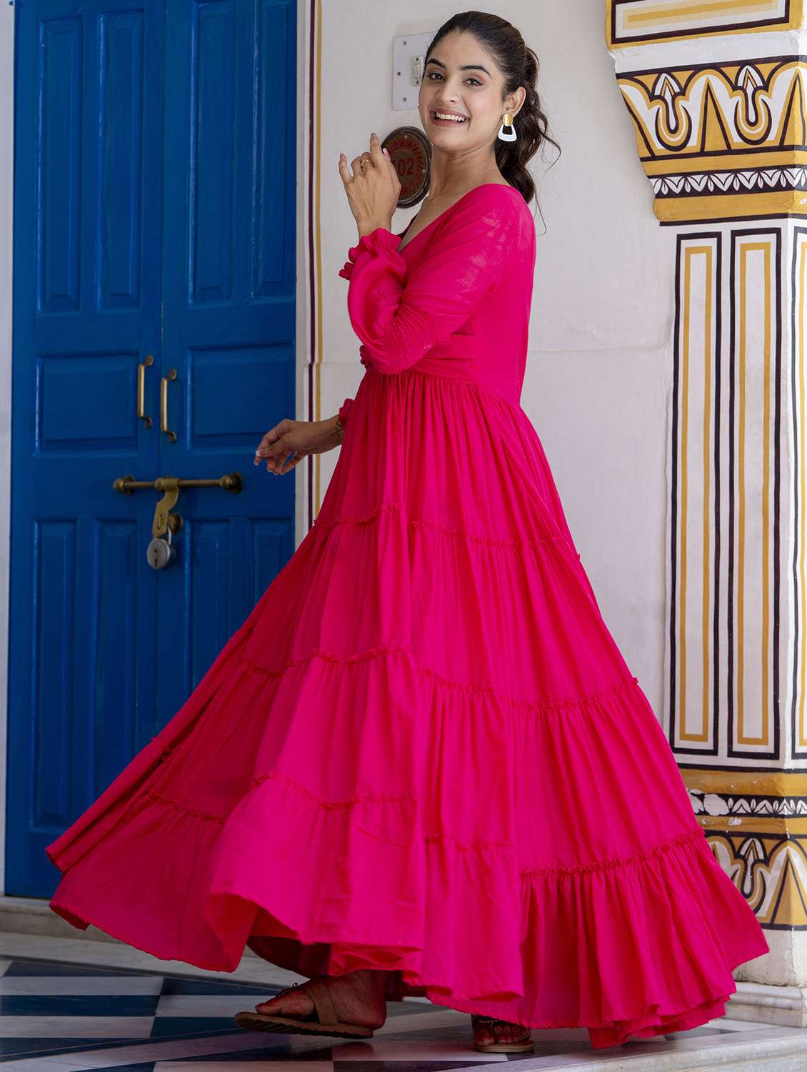 women solid long sleeve tiered maxi dress - 22299149 -  Standard Image - 4