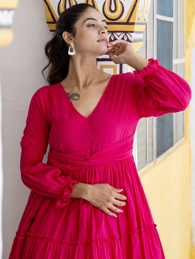 women solid long sleeve tiered maxi dress - 22299149 -  Standard Image - 6