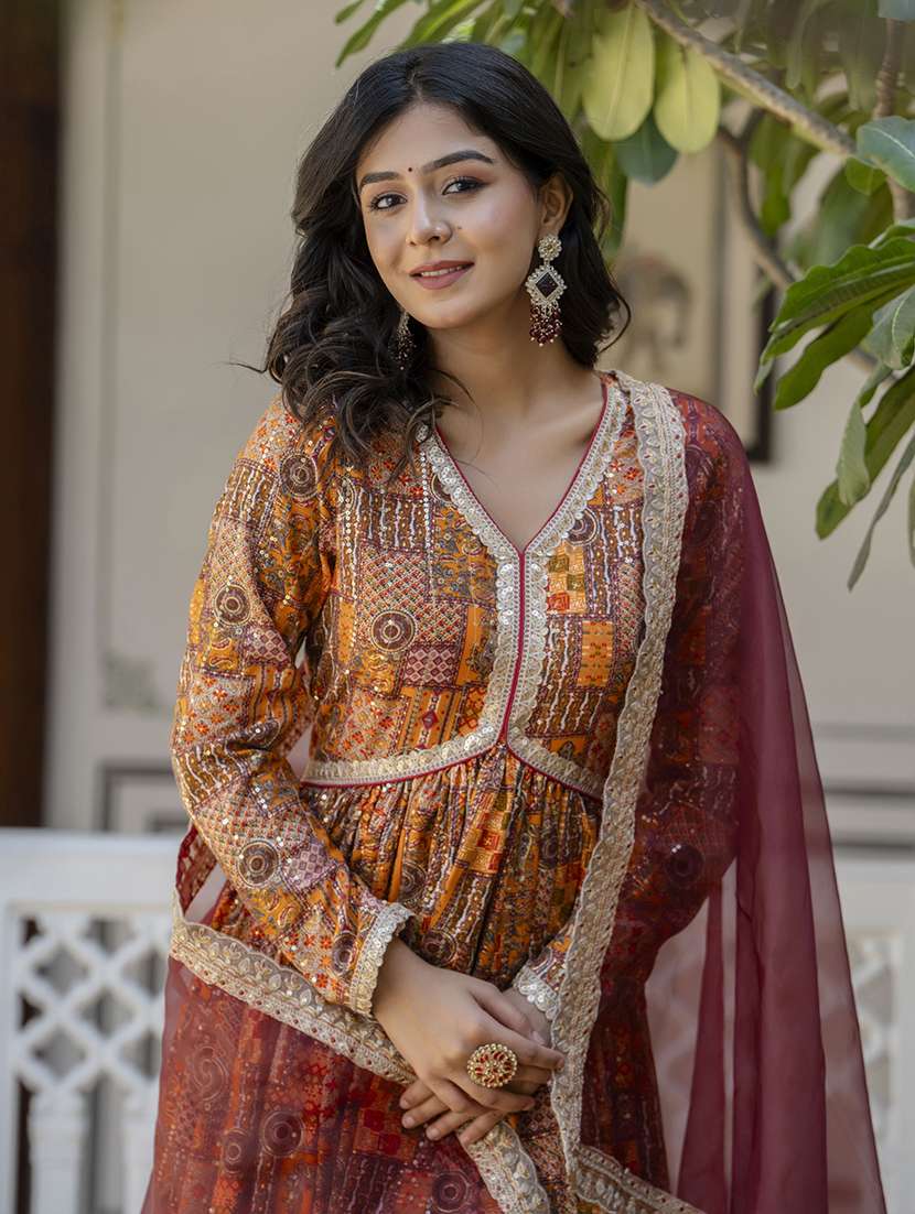 women printed long sleeve kurta with dupatta set - 22299152 -  Standard Image - 6