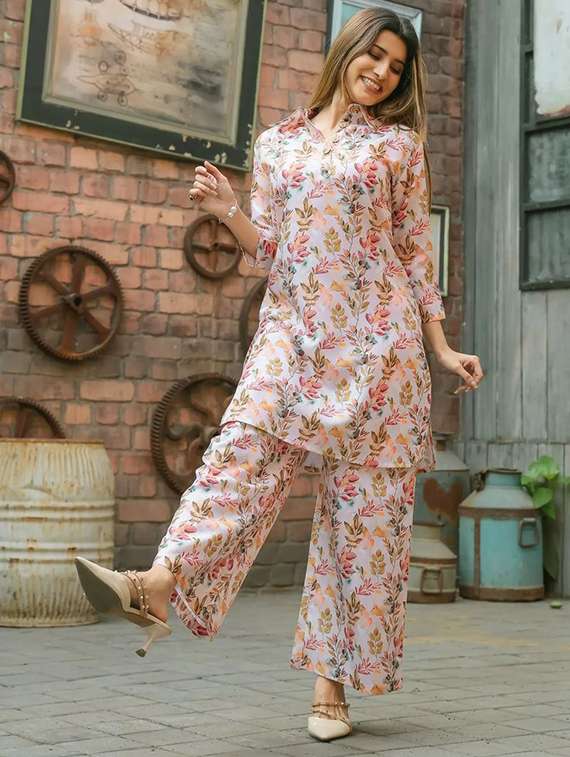 women floral three quarter sleeve ethnic co-ord set - 22299174 -  Standard Image - 1