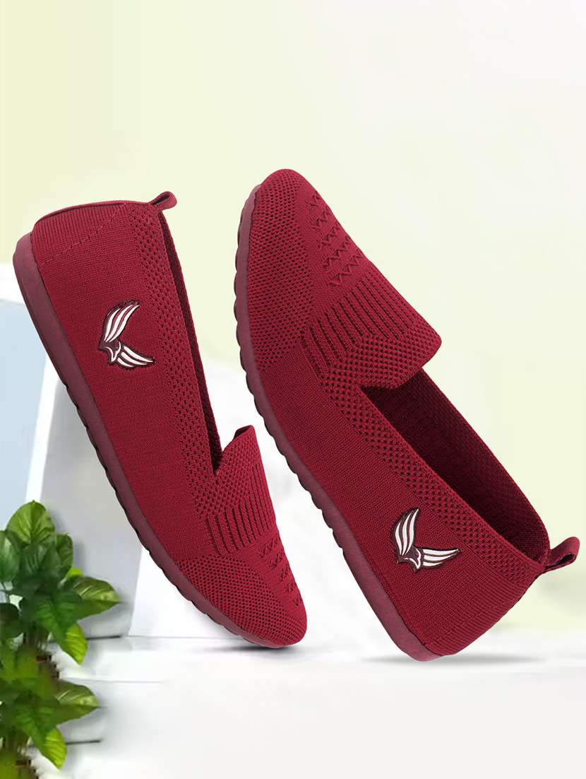 women red solid slip on loafer