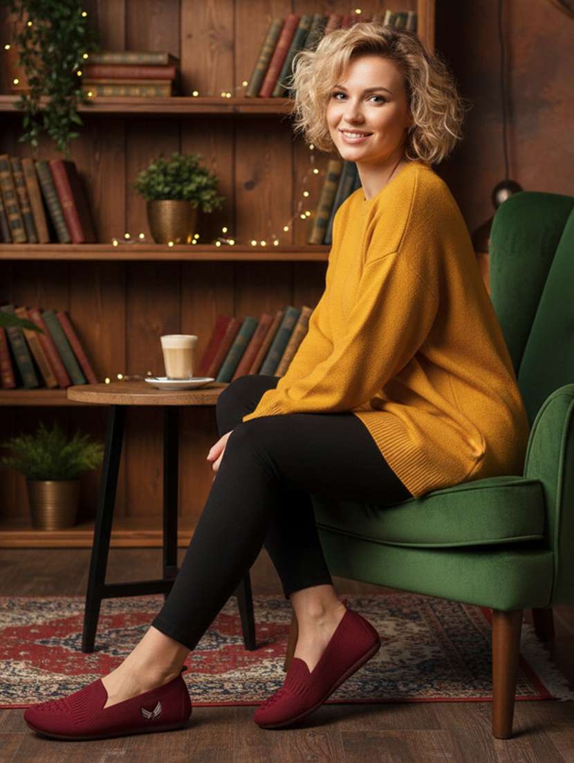 women red solid slip on loafer - 22299201 -  Standard Image - 1