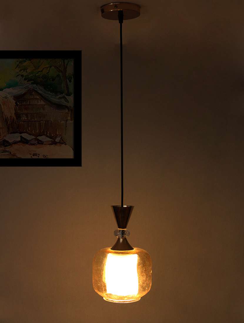 soft amber glass hanging lamp gold finish