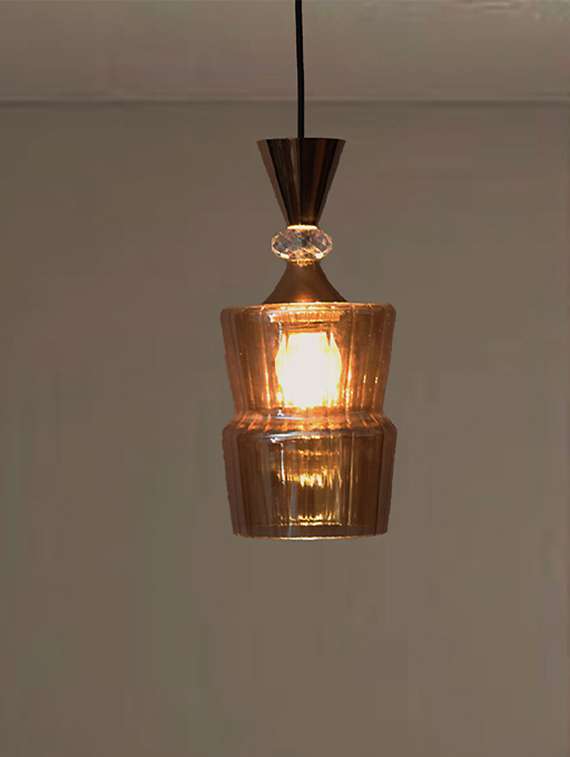 ribbed amber glass pendant light gold finish - 22299208 -  Standard Image - 1