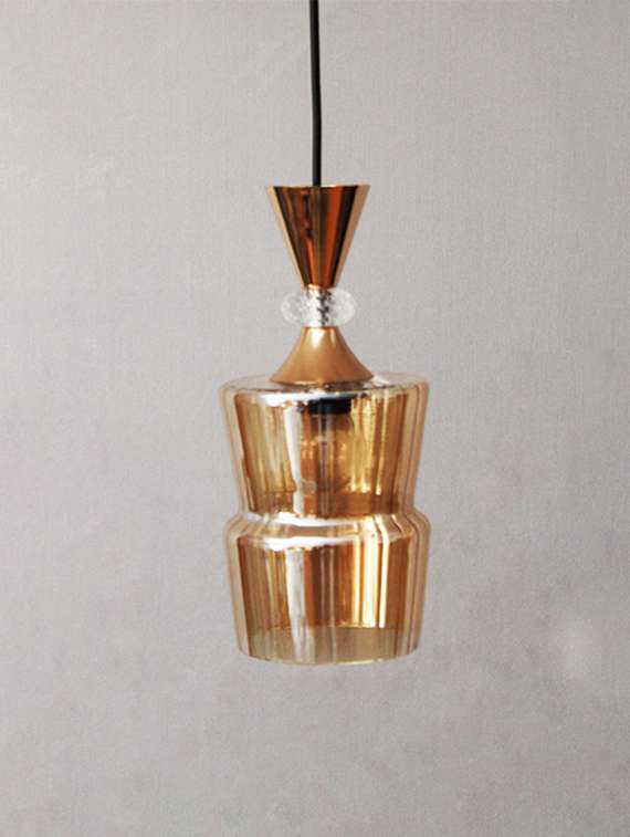 ribbed amber glass pendant light gold finish - 22299208 -  Standard Image - 4