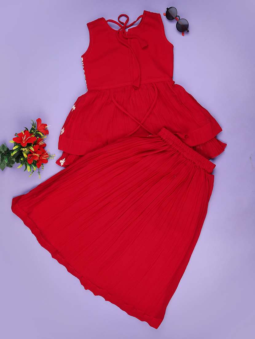 Girls Embroidered Sleeveless Kurta Skirt Set - 22299527 -  Standard Image - 1