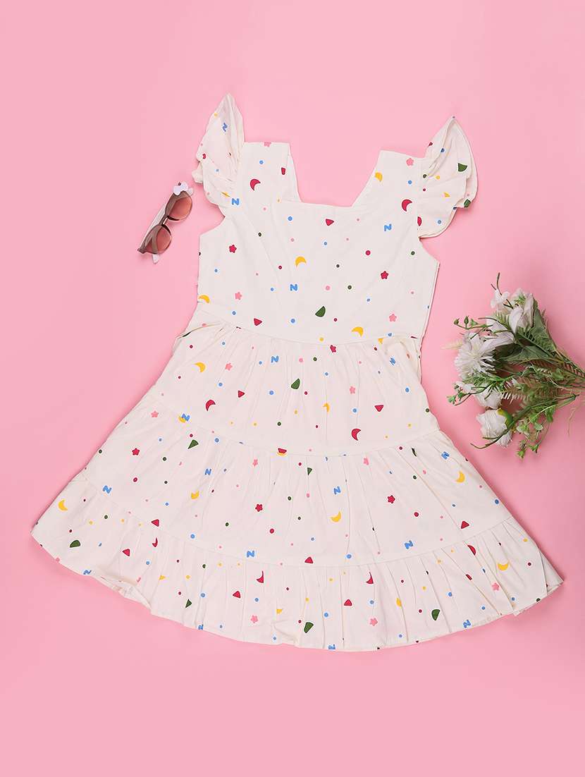 Girls Printed Cap Sleeves Tiered Frock - 22299558 -  Standard Image - 1