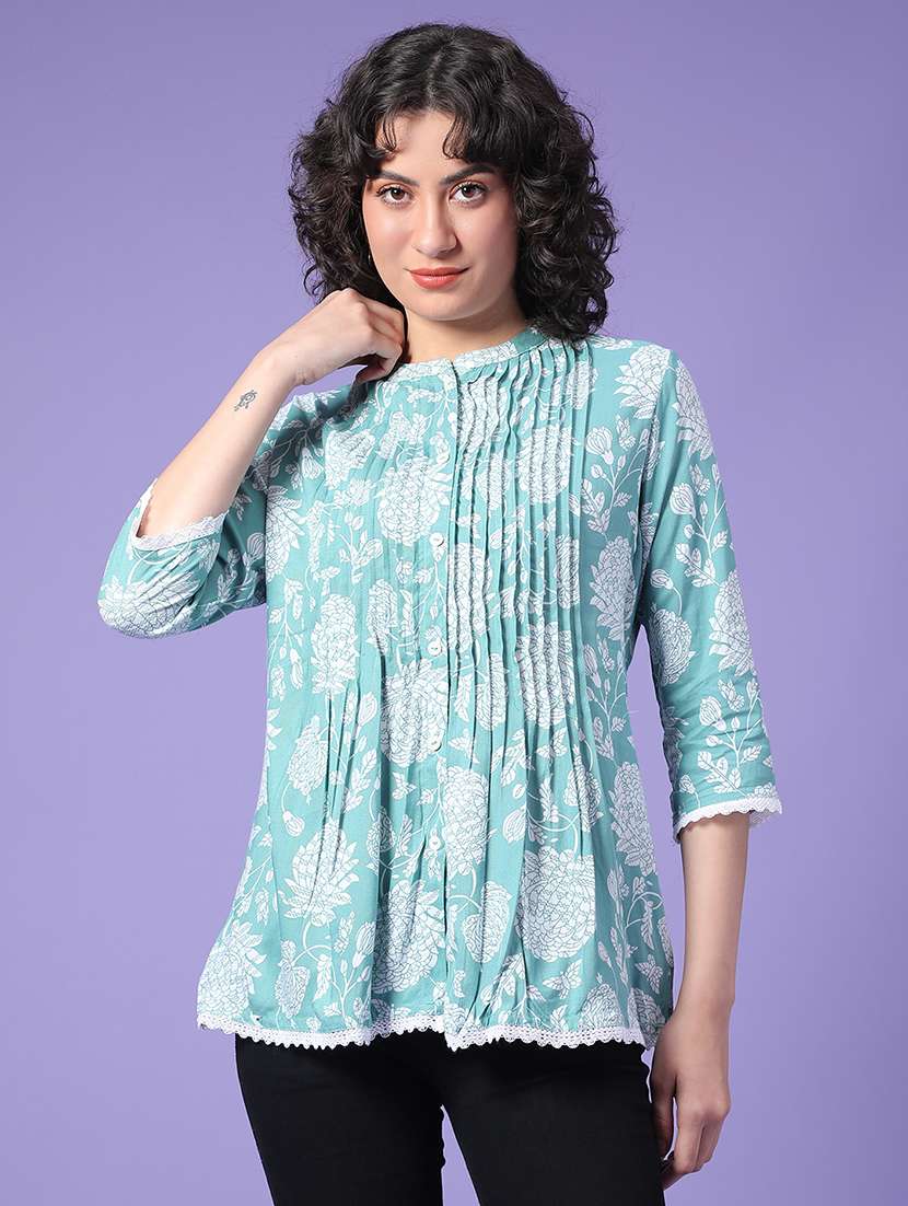 Women Floral Three Quarter Sleeve Ethnic Top - 22299608 -  Standard Image - 1