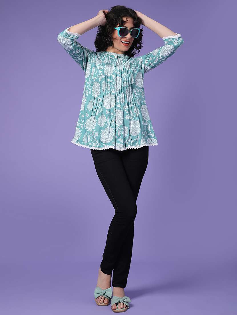 Women Floral Three Quarter Sleeve Ethnic Top - 22299608 -  Standard Image - 4