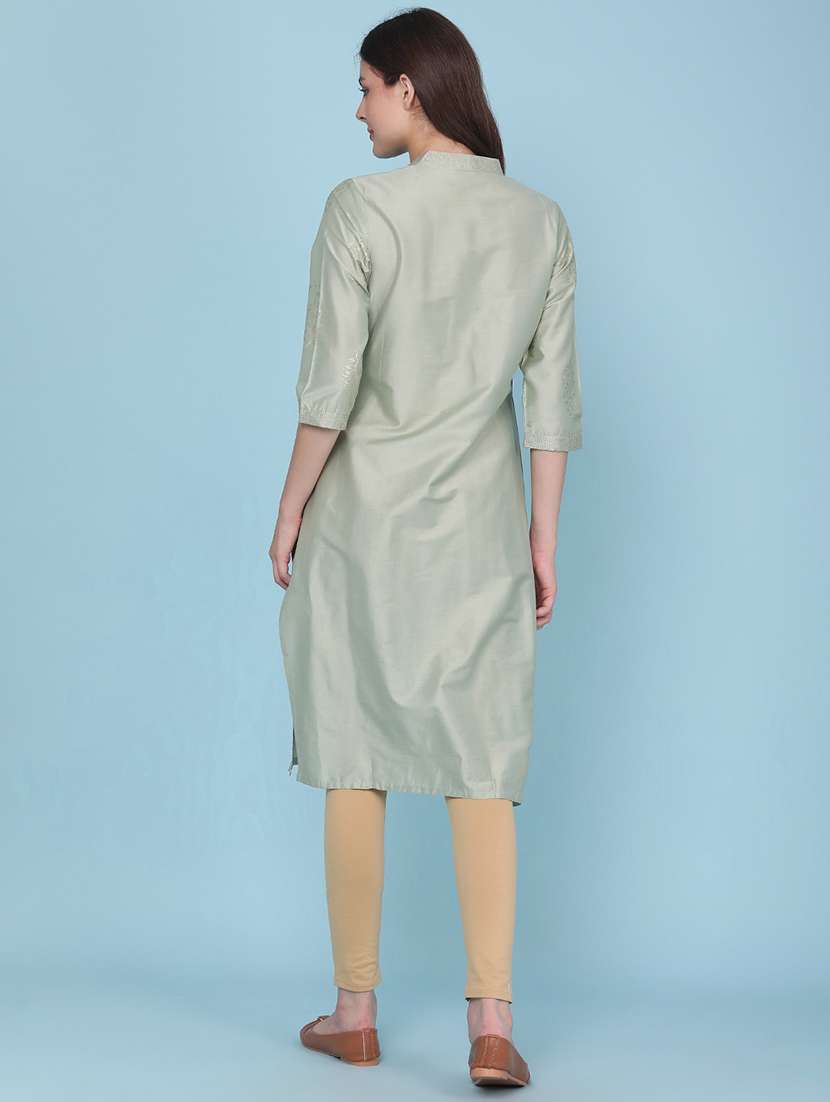 Women Self Design Three Quarter Sleeves Straight Kurta - 22299619 -  Standard Image - 4