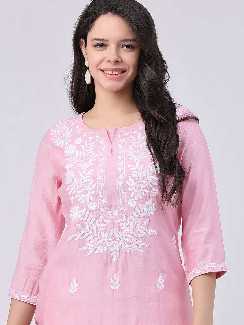 women embroidered three quarter sleeves straight kurta - 22299620 -  Standard Image - 1