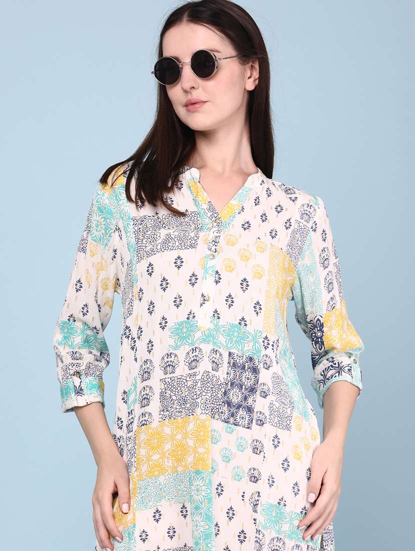 Women Printed Three Quarter Sleeves Straight Kurta - 22299624 -  Standard Image - 1