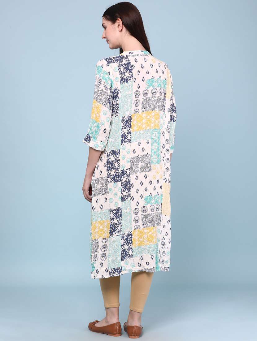 Women Printed Three Quarter Sleeves Straight Kurta - 22299624 -  Standard Image - 4