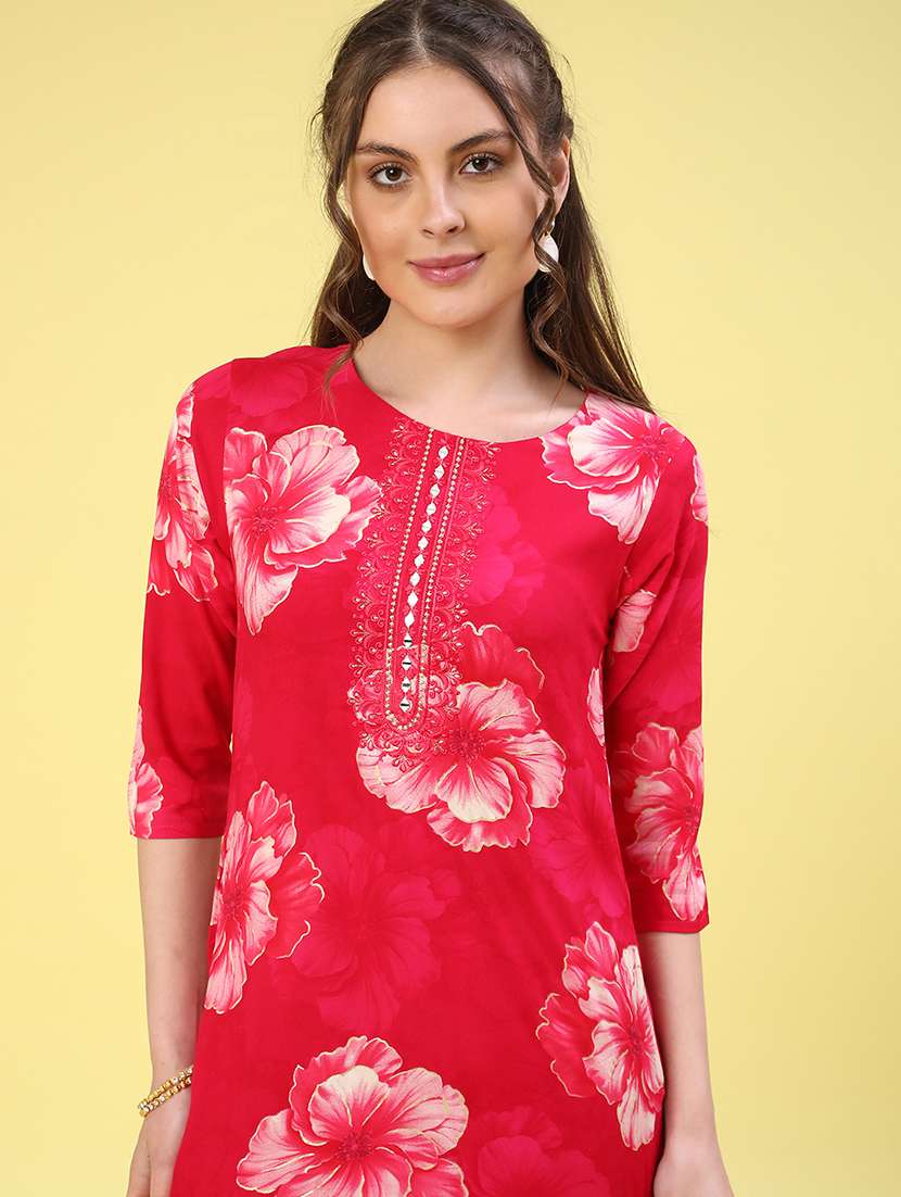 red rayon straight kurta - 22299626 -  Standard Image - 1