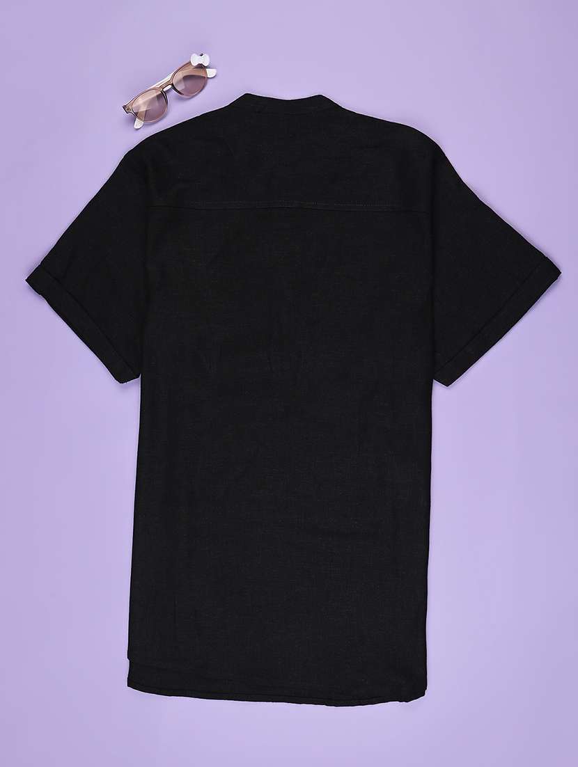 boys solid mandarin neck short kurta - 22299649 -  Standard Image - 1