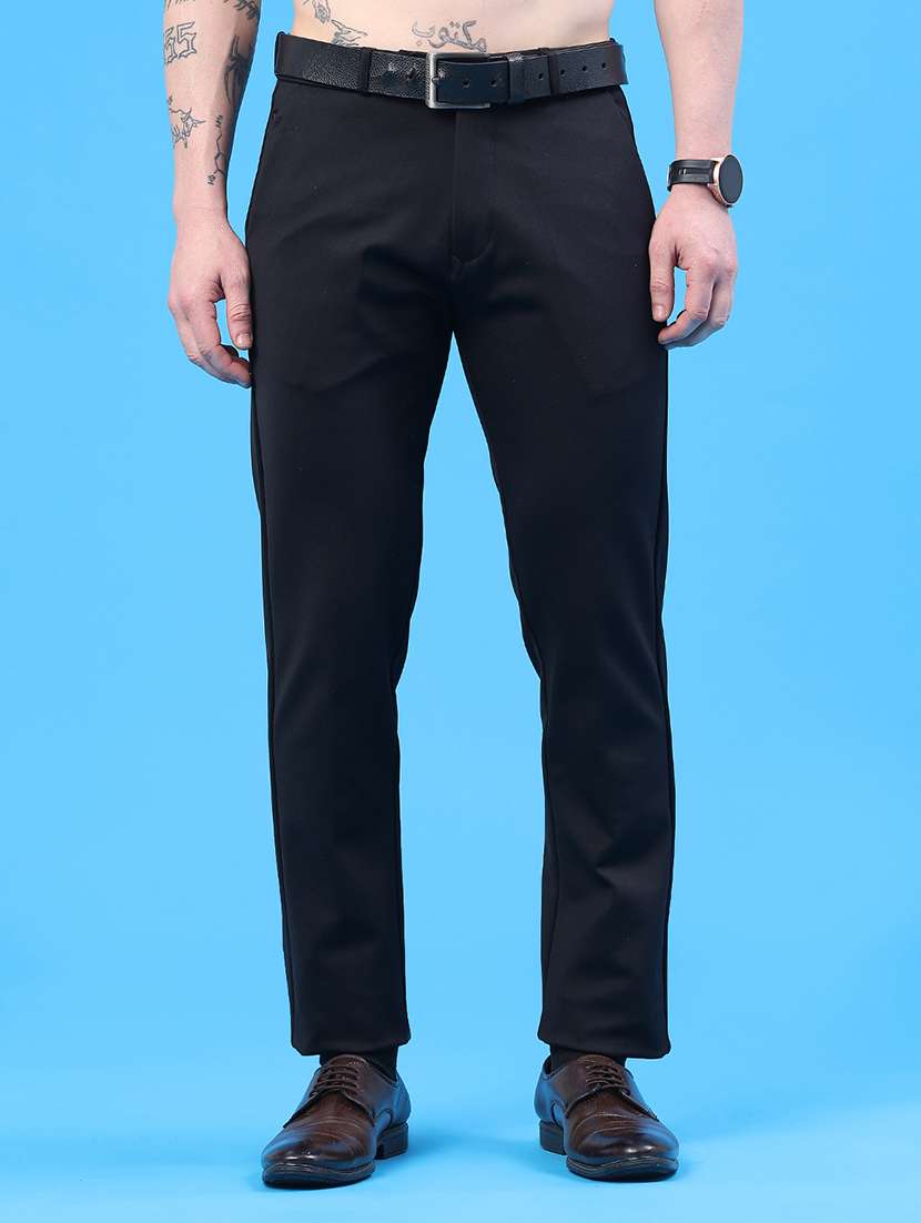 men solid mid rise flat front formal trouser