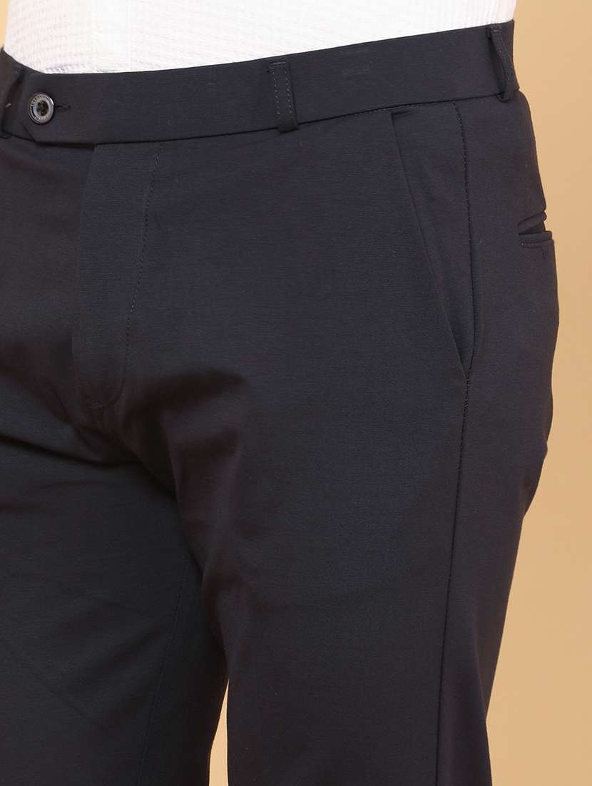 Grey Cotton Flat Front Trousers Formal - 22299812 -  Standard Image - 1