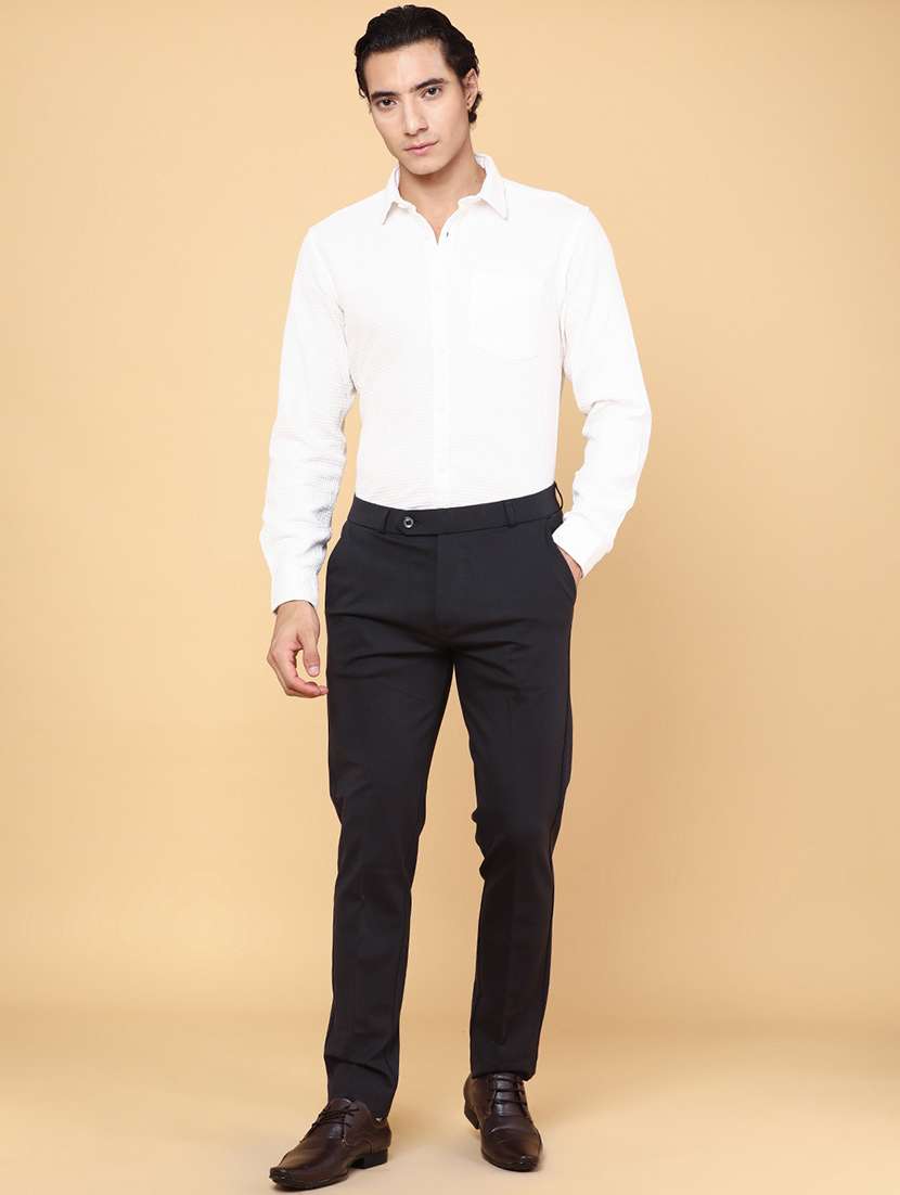 Grey Cotton Flat Front Trousers Formal - 22299812 -  Standard Image - 4