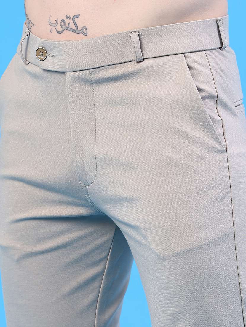 men solid mid rise flat front formal trouser - 22299814 -  Standard Image - 1