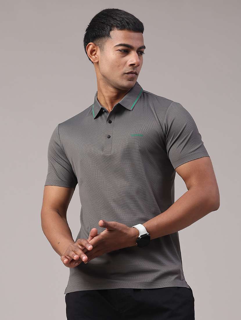 men's grey seamless polo-t-shirt with tonal stitching  slim fit breathable stretch - 22299818 -  Standard Image - 1