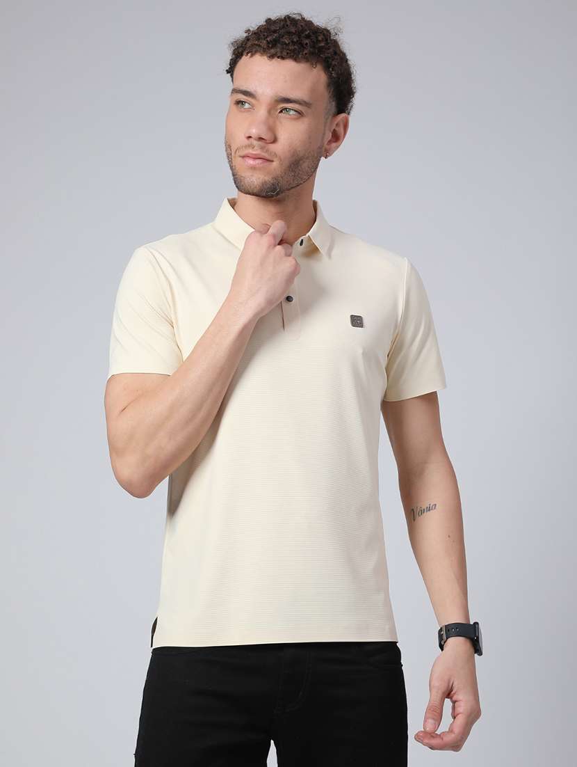 men's beige seamless polo-t-shirt with tonal stitching  slim fit breathable stretch - 22299819 -  Standard Image - 1