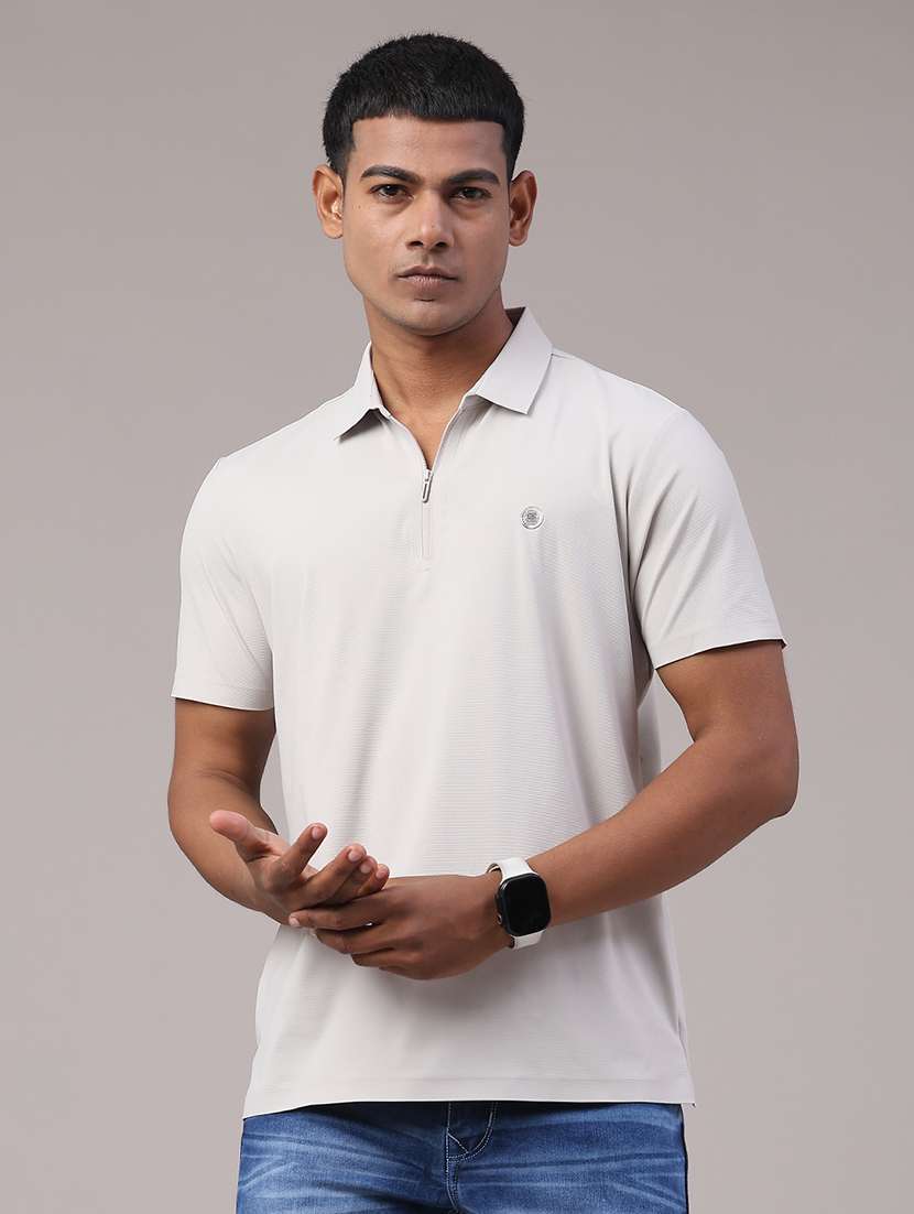 men's grey seamless polo-t-shirt with tonal stitching  slim fit breathable stretch - 22299820 -  Standard Image - 1