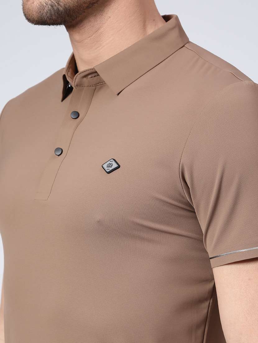 men's brown seamless polo-t-shirt with tonal stitching  slim fit breathable  stretch - 22299821 -  Standard Image - 4