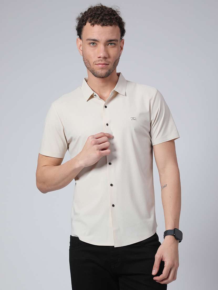 men solid short sleeve slim fit casual shirt - 22299822 -  Standard Image - 1