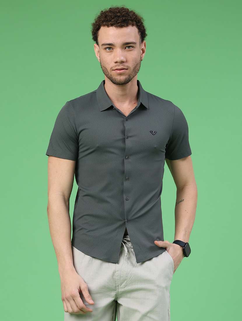 men solid short sleeve slim fit casual shirt - 22299823 -  Standard Image - 1