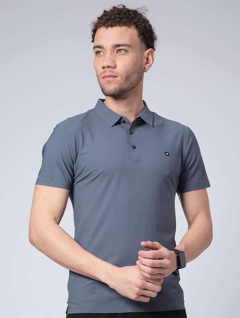 men's grey seamless polo-t-shirt with tonal stitching  slim fit breathable  stretch - 22299824 -  Standard Image - 1
