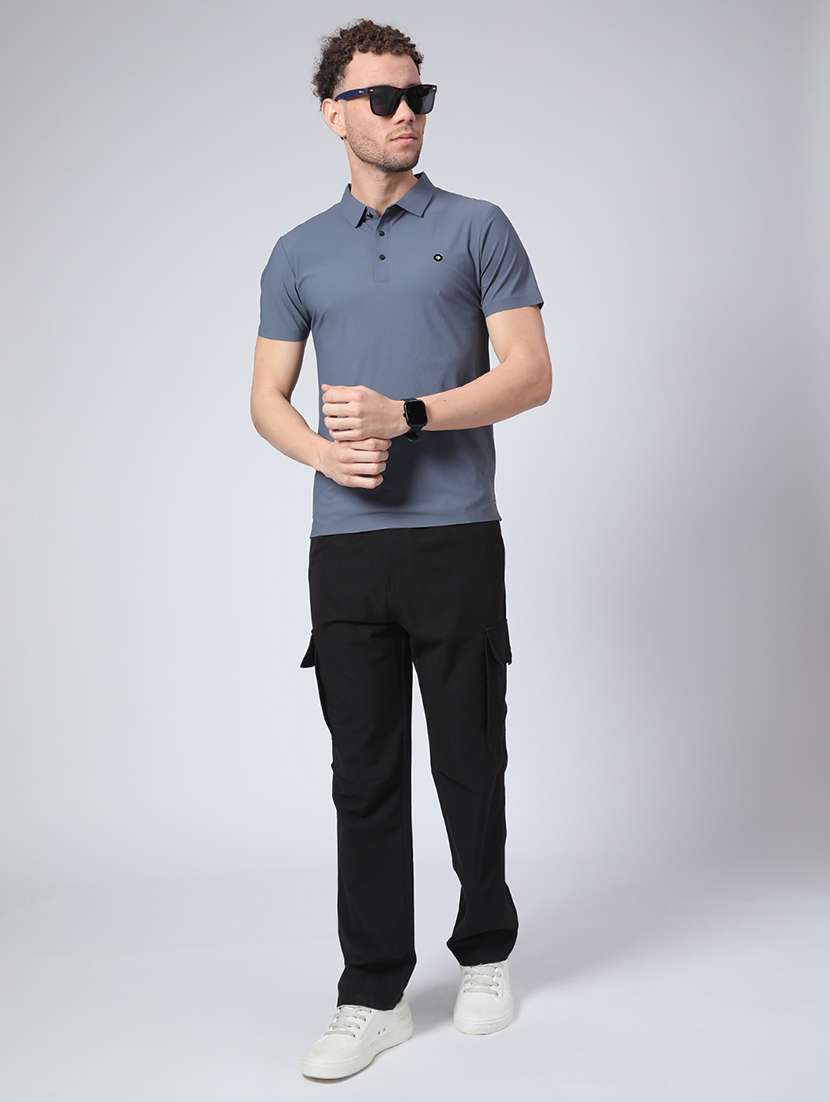 men's grey seamless polo-t-shirt with tonal stitching  slim fit breathable  stretch - 22299824 -  Standard Image - 4
