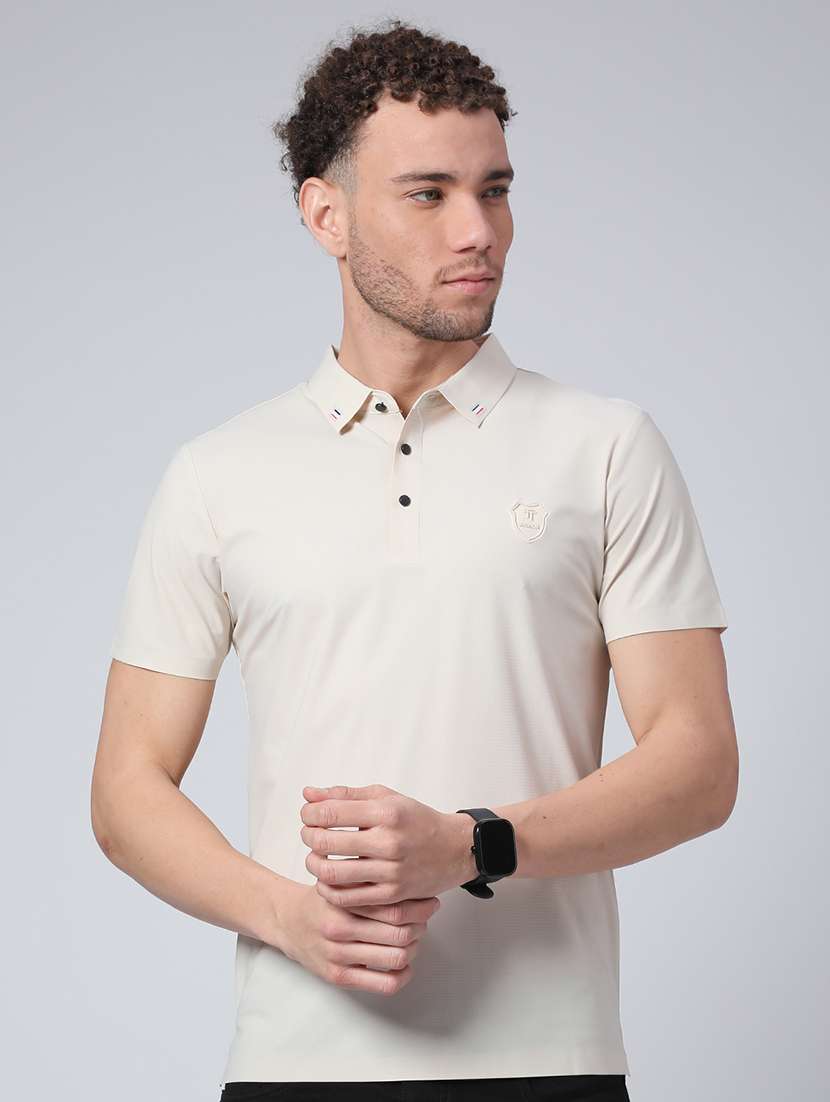 men's cream seamless polo-t-shirt with tonal stitching  slim fit breathable stretch - 22299825 -  Standard Image - 1