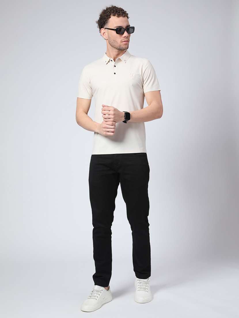 men's cream seamless polo-t-shirt with tonal stitching  slim fit breathable stretch - 22299825 -  Standard Image - 4
