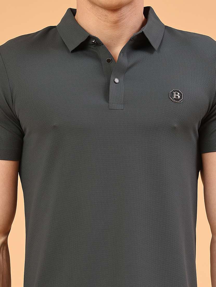 men's olive seamless polo-t-shirt with tonal stitching  slim fit breathable  stretch - 22299826 -  Standard Image - 1