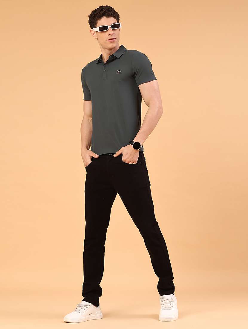 men's olive seamless polo-t-shirt with tonal stitching  slim fit breathable  stretch - 22299826 -  Standard Image - 4
